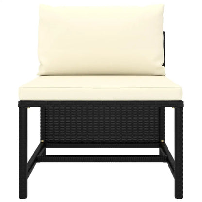 vidaXL Sectional Middle Sofa with Cushions Black Poly Rattan - Sectional Sofa