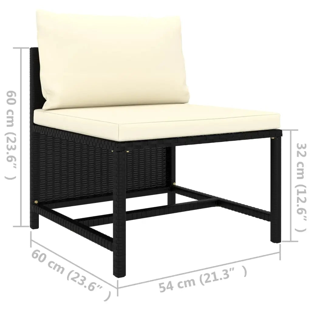 vidaXL Sectional Middle Sofa with Cushions Black Poly Rattan - Sectional Sofa
