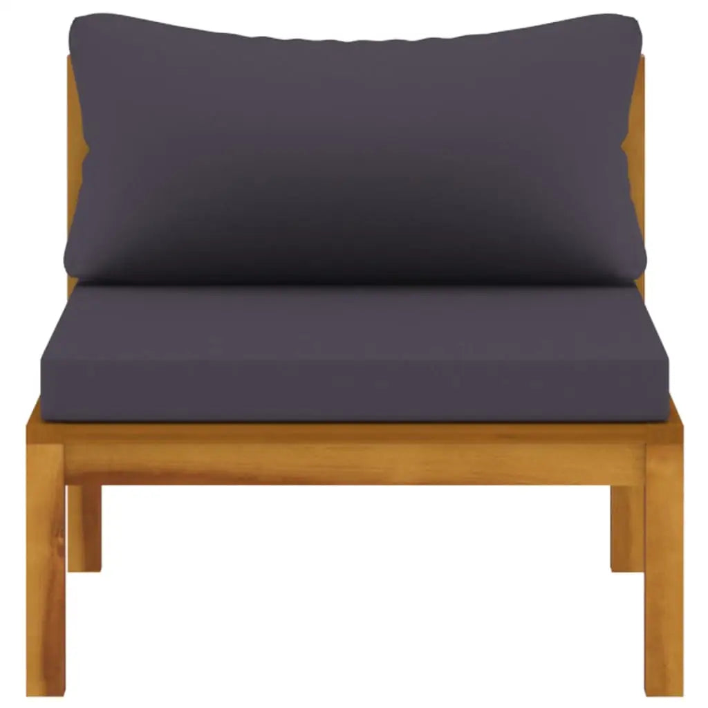 vidaXL Sectional Middle Sofa with Dark Gray Cushions Solid Acacia Wood - Sectional Sofa