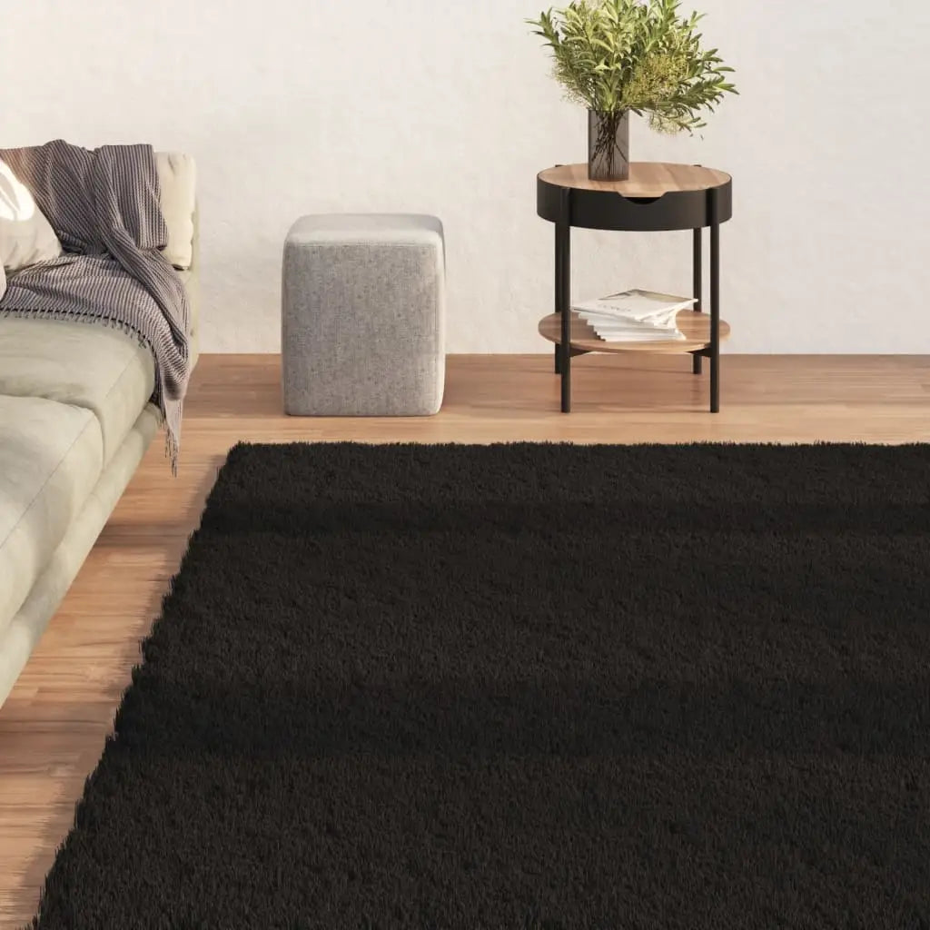 vidaXL Shaggy Rug Washable Anti Slip Area Rug Soft Fluffy Carpet Polyester - Black / 63’’ x 90.6’’ - Home & Garden >