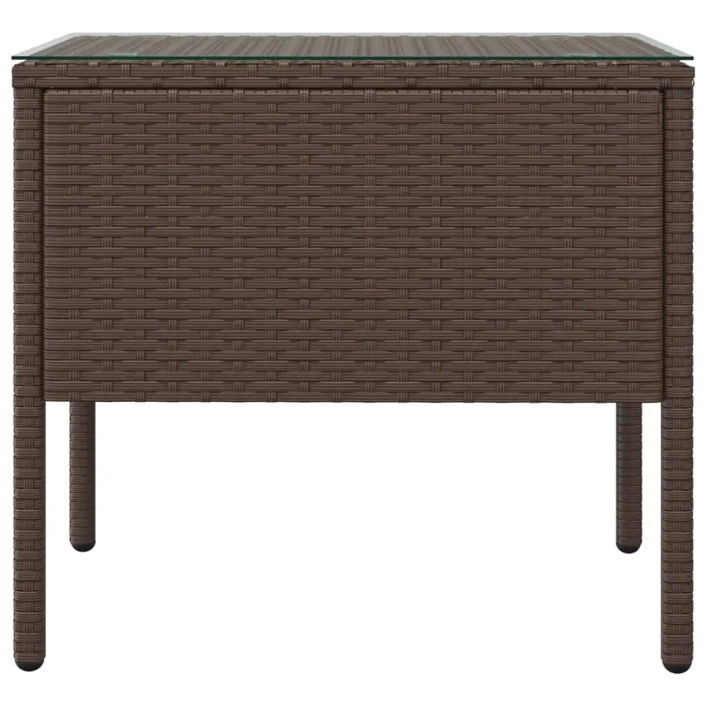 vidaXL Side Table Storage Coffee Console Table Poly Rattan and Tempered Glass - Furniture > Tables > Accent Tables >