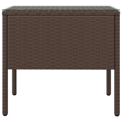 vidaXL Side Table Storage Coffee Console Table Poly Rattan and Tempered Glass - Furniture > Tables > Accent Tables >