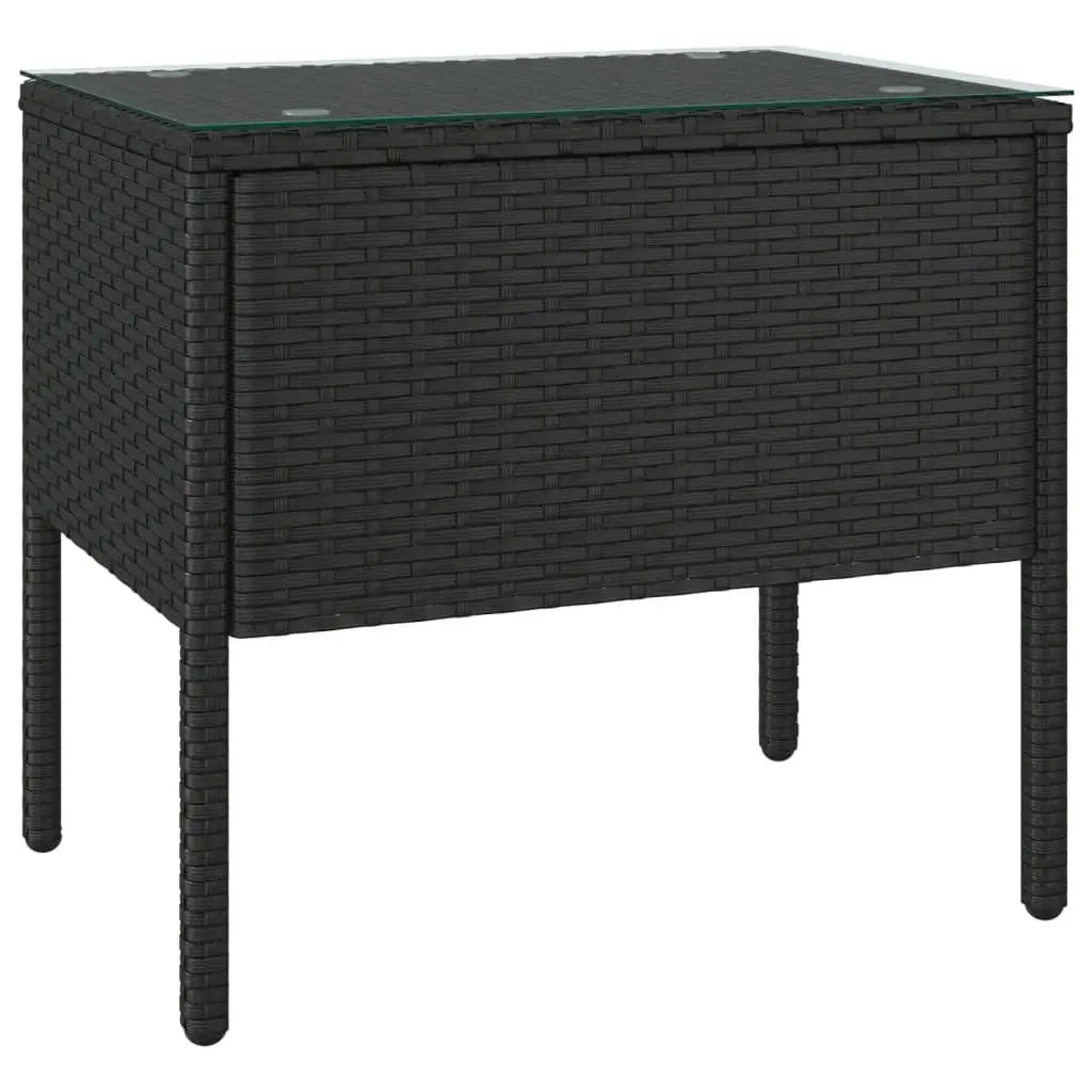 vidaXL Side Table Storage Coffee Console Table Poly Rattan and Tempered Glass - Furniture > Tables > Accent Tables >