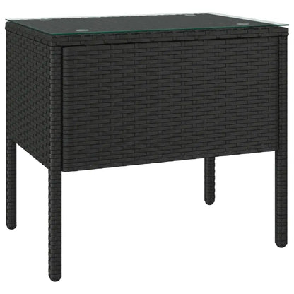 vidaXL Side Table Storage Coffee Console Table Poly Rattan and Tempered Glass - Furniture > Tables > Accent Tables >