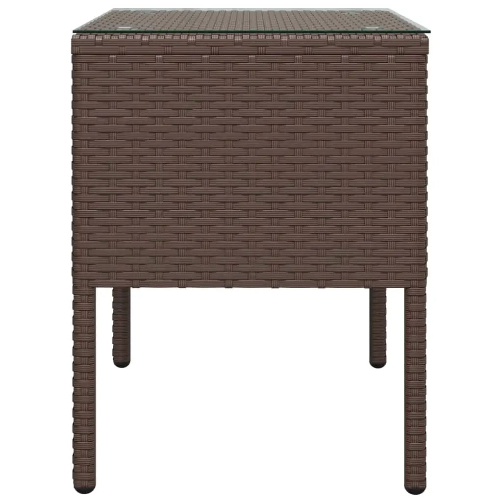 vidaXL Side Table Storage Coffee Console Table Poly Rattan and Tempered Glass - Furniture > Tables > Accent Tables >