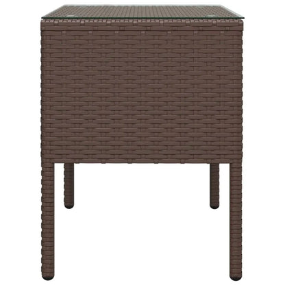 vidaXL Side Table Storage Coffee Console Table Poly Rattan and Tempered Glass - Furniture > Tables > Accent Tables >