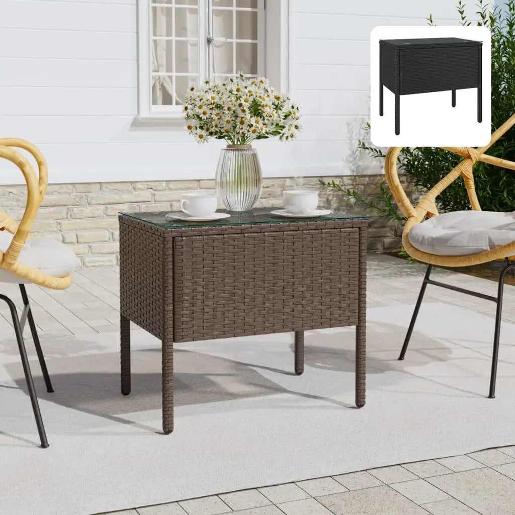 vidaXL Side Table Storage Coffee Console Table Poly Rattan and Tempered Glass - Furniture > Tables > Accent Tables >