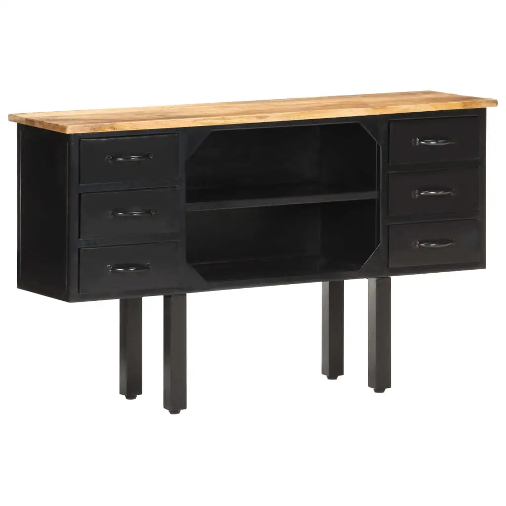 vidaXL Sideboard 43.3’’x11.8’’x25.6’’ Solid Rough Mango Wood and Steel - Furniture > Cabinets & Storage > Buffets &