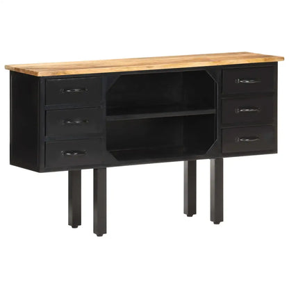 vidaXL Sideboard 43.3’’x11.8’’x25.6’’ Solid Rough Mango Wood and Steel - Furniture > Cabinets & Storage > Buffets &