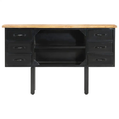 vidaXL Sideboard 43.3’’x11.8’’x25.6’’ Solid Rough Mango Wood and Steel - Furniture > Cabinets & Storage > Buffets &