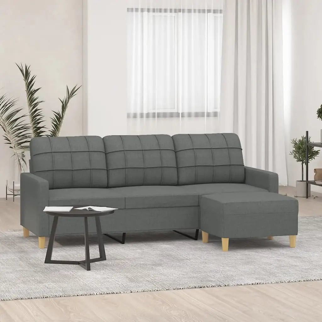 vidaXL Sofa Accent Upholstered 3-Seater Sofa Settee with Footstool Fabric - Dark gray - Furniture > Sofas