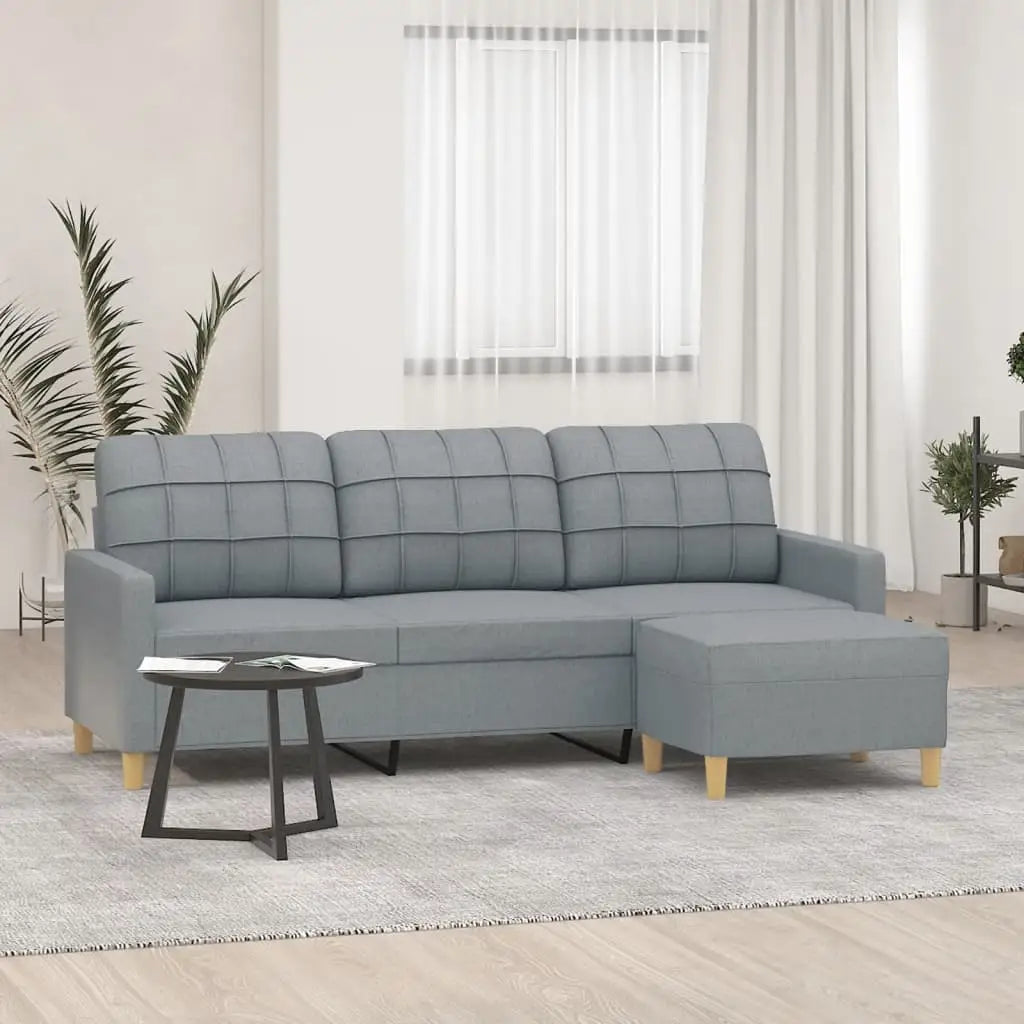 vidaXL Sofa Accent Upholstered 3-Seater Sofa Settee with Footstool Fabric - Light gray - Furniture > Sofas
