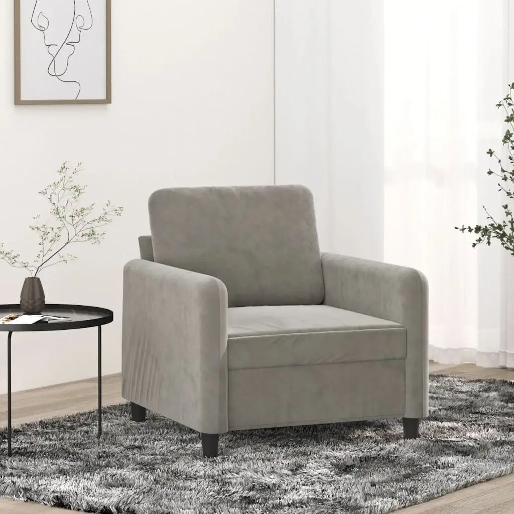 vidaXL Sofa Chair Living Room Accent Upholstered Chair with Armrest Velvet - Light gray / 30.7’’ x 30.3’’ x 31.5’’
