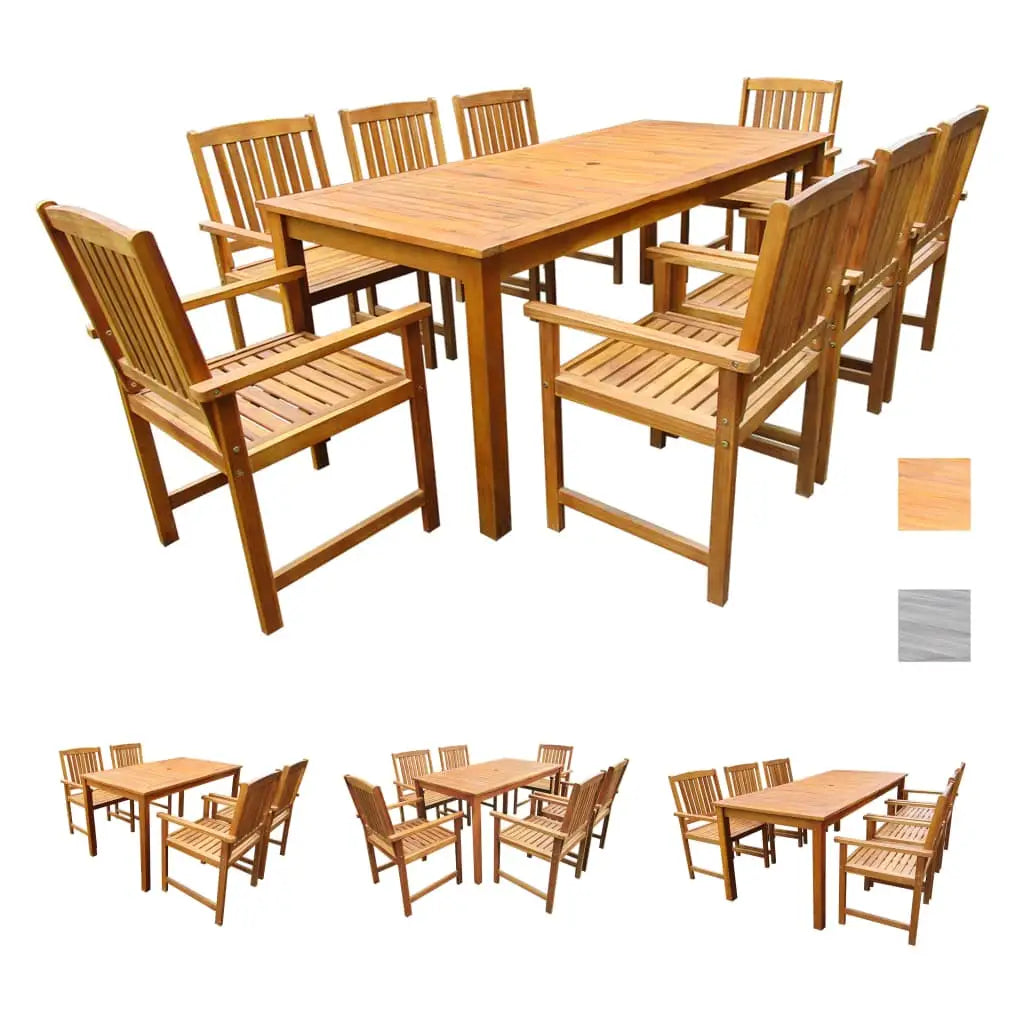 vidaXL Solid Acacia Wood Outdoor Dining Set 5/7/9 Piece Garden Brown/Gray - Gray / 5 piece - Outdoor Dining Set