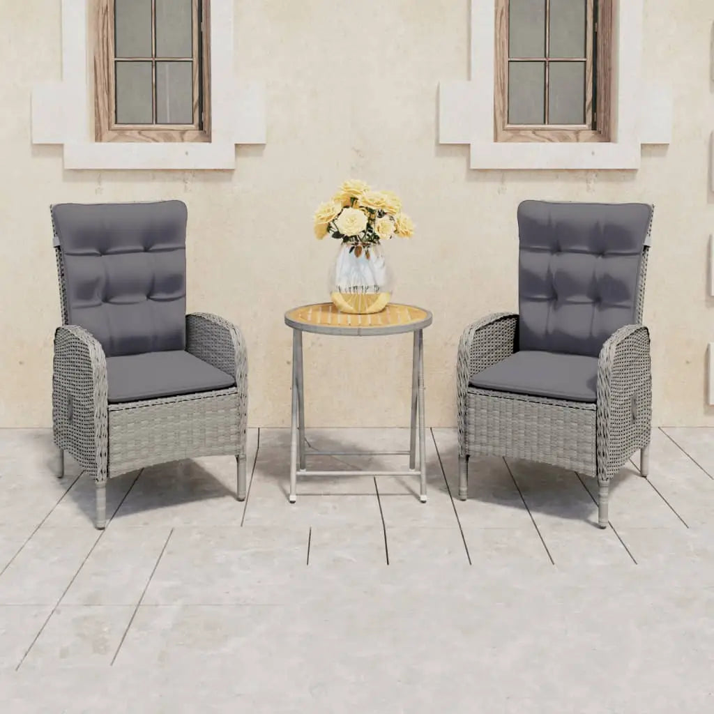 vidaXL Solid Acacia Wood Patio Bistro Set 3 Piece Seat Gray/Gray and Brown - Outdoor Furniture Set