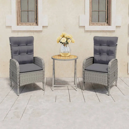 vidaXL Solid Acacia Wood Patio Bistro Set 3 Piece Seat Gray/Gray and Brown - Outdoor Furniture Set