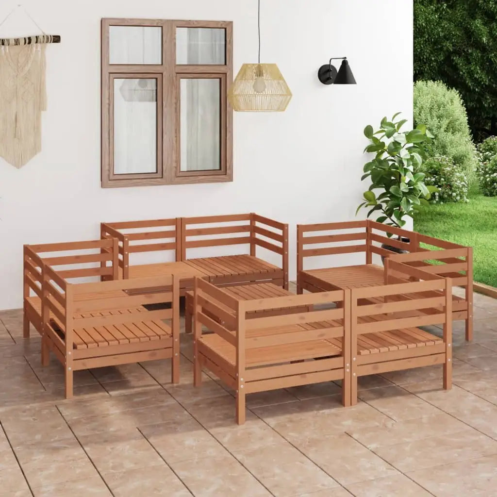vidaXL Solid Pinewood Lounge Set 9 Piece Garden Furniture Patio Multi Colors - Brown - Outdoor Furniture Set