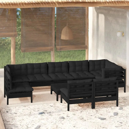 vidaXL Solid Pinewood Patio Lounge Set 10 Piece with Cushions Multi Colors - Brown and cream - Furniture > Outdoor