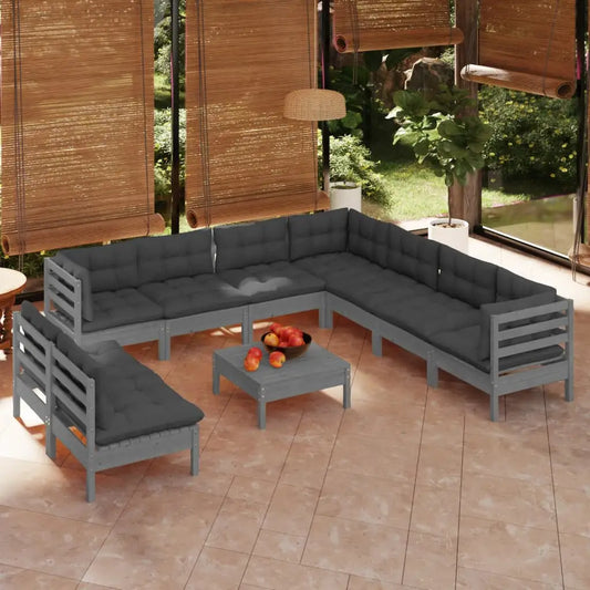 vidaXL Solid Pinewood Patio Lounge Set 10 Piece with Cushions Multi Colors - Lounge Set