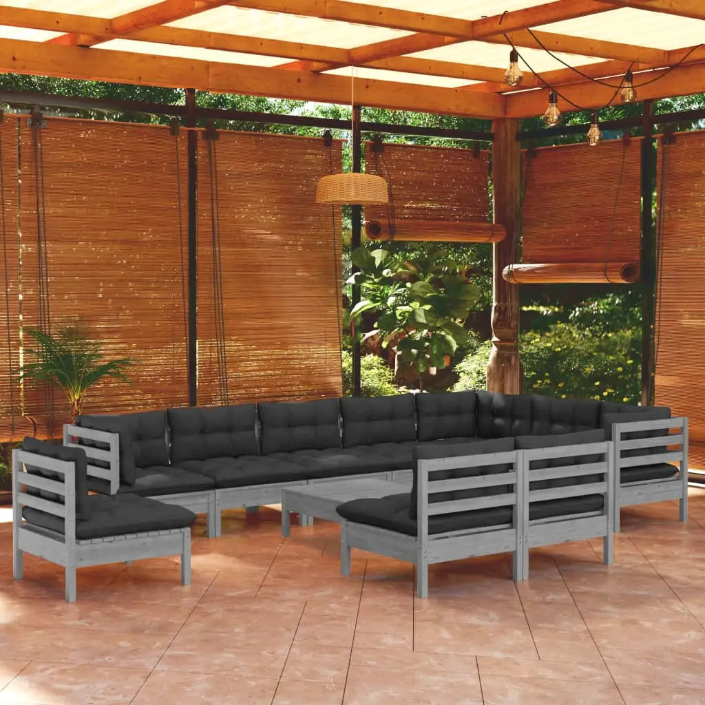 vidaXL Solid Pinewood Patio Lounge Set 11 Piece with Cushions Multi Colors - Patio Lounge Set