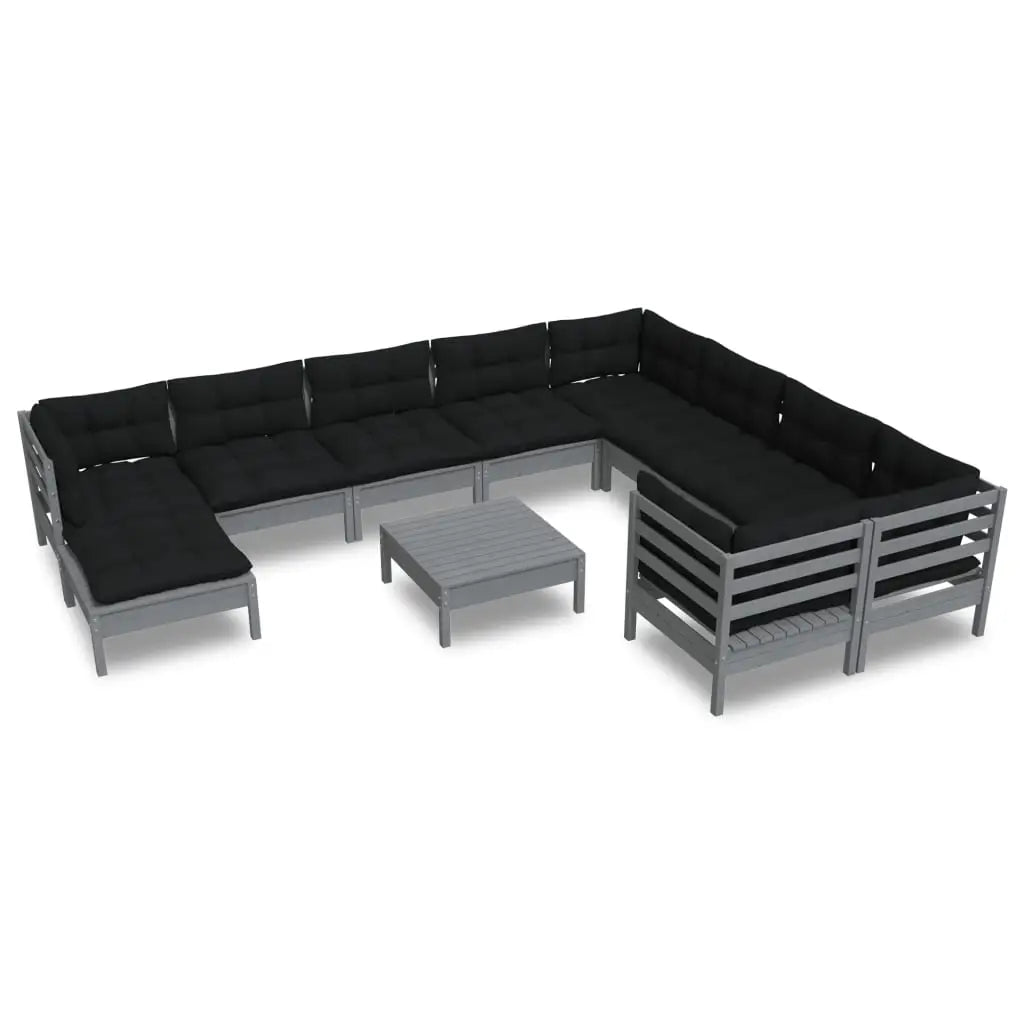 vidaXL Solid Pinewood Patio Lounge Set 11 Piece with Cushions Multi Colors - Lounge Set