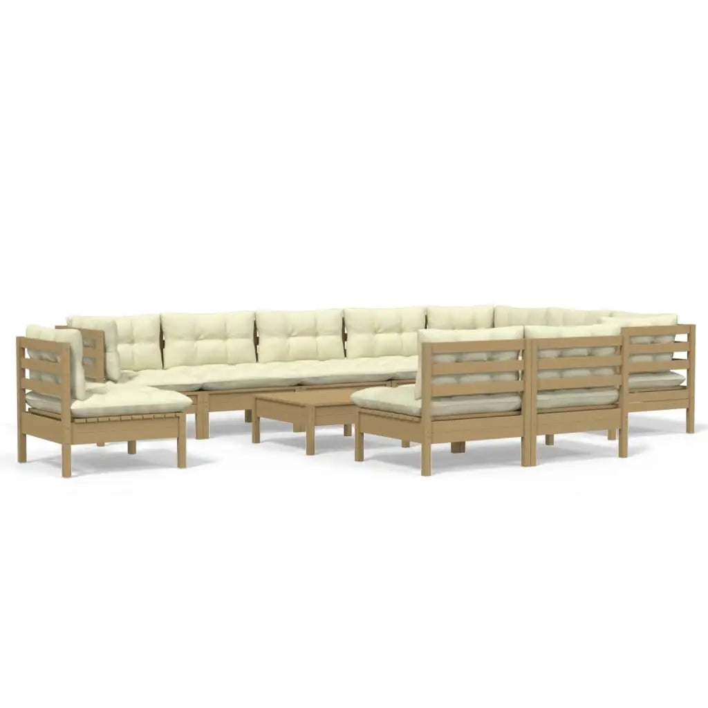 vidaXL Solid Pinewood Patio Lounge Set 11 Piece with Cushions Multi Colors - Patio Lounge Set