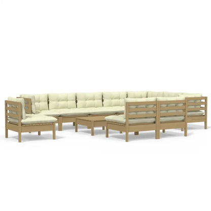 vidaXL Solid Pinewood Patio Lounge Set 11 Piece with Cushions Multi Colors - Patio Lounge Set