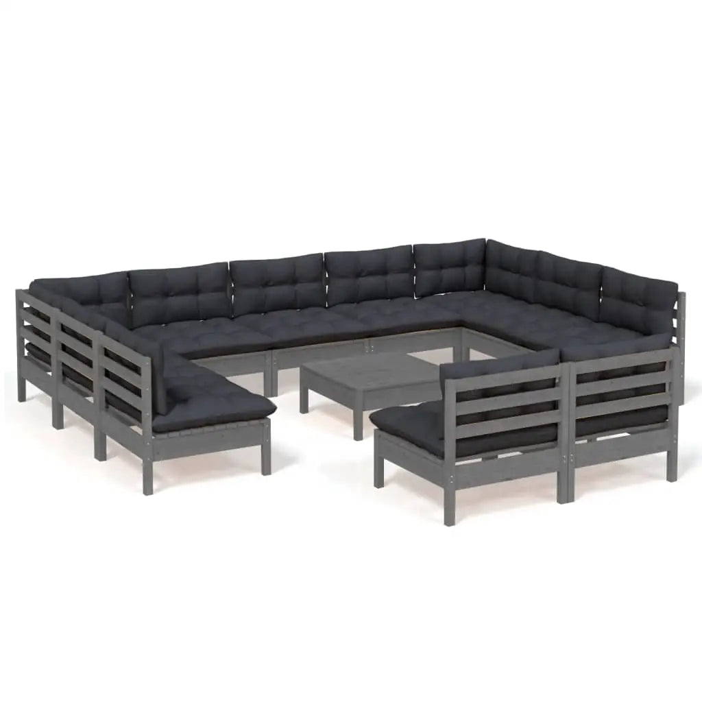 vidaXL Solid Pinewood Patio Lounge Set 12 Piece with Cushions Multi Colors - Brown and cream - Patio Lounge Set