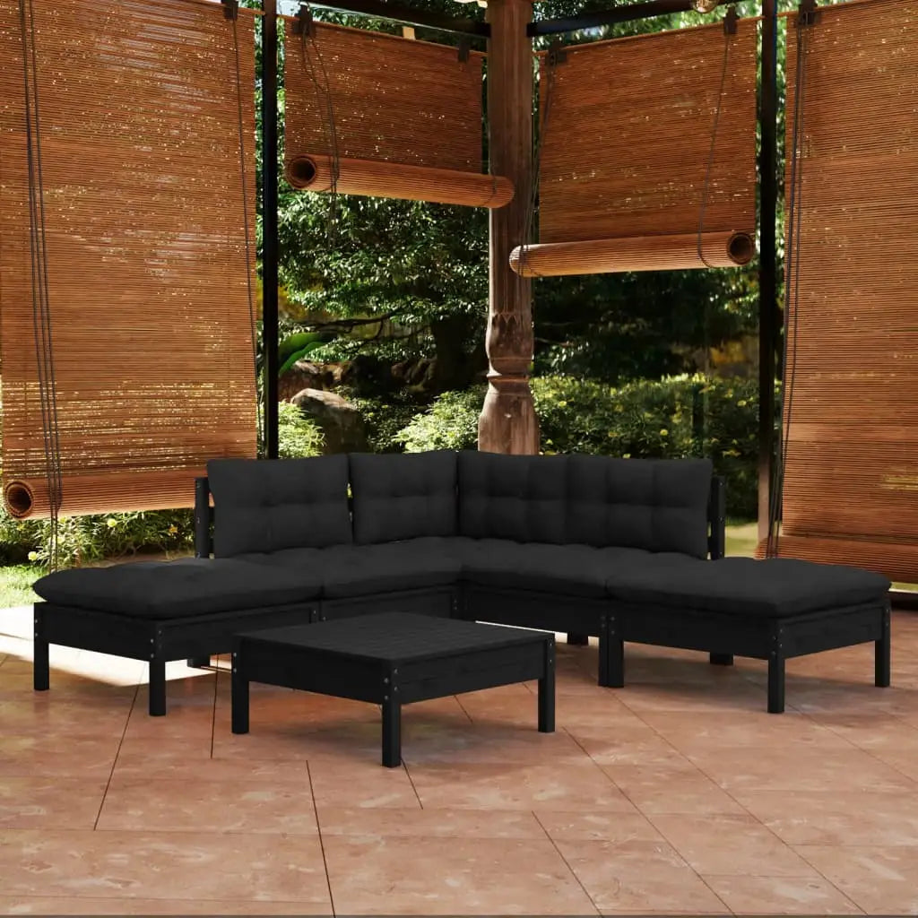 vidaXL Solid Pinewood Patio Lounge Set 6 Piece with Cushions Multi Colors - Lounge Set