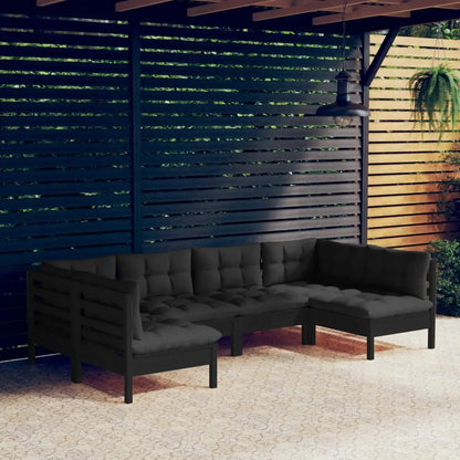 vidaXL Solid Pinewood Patio Lounge Set 6 Piece with Cushions Multi Colors - Lounge Set