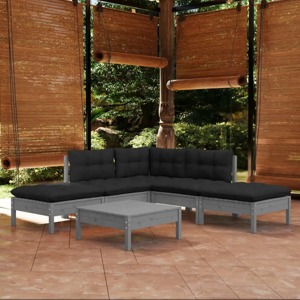 vidaXL Solid Pinewood Patio Lounge Set 6 Piece with Cushions Multi Colors - Lounge Set