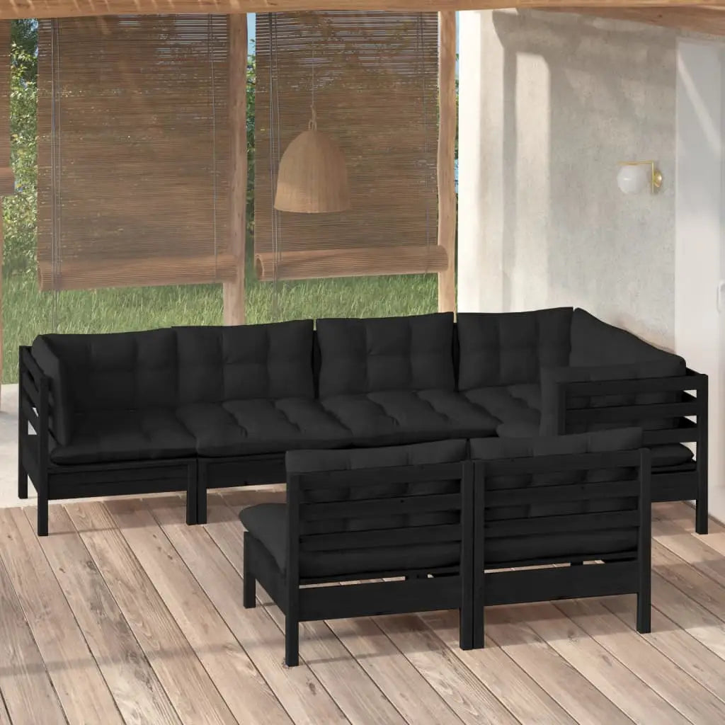 vidaXL Solid Pinewood Patio Lounge Set 7 Piece with Cushions Multi Colors - Brown and cream - Lounge Set