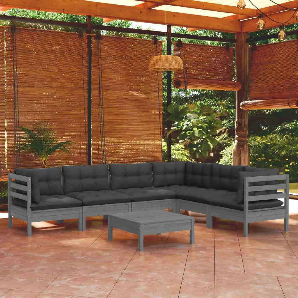 vidaXL Solid Pinewood Patio Lounge Set 7 Piece with Cushions Multi Colors - Lounge Set
