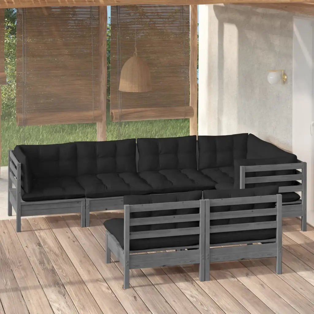 vidaXL Solid Pinewood Patio Lounge Set 7 Piece with Cushions Multi Colors - Brown and cream - Lounge Set