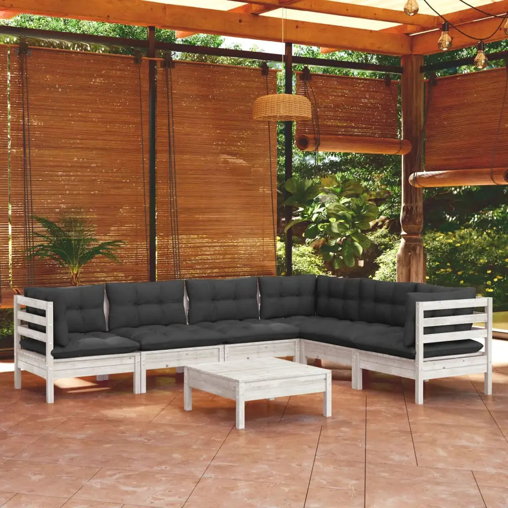vidaXL Solid Pinewood Patio Lounge Set 7 Piece with Cushions Multi Colors - Lounge Set