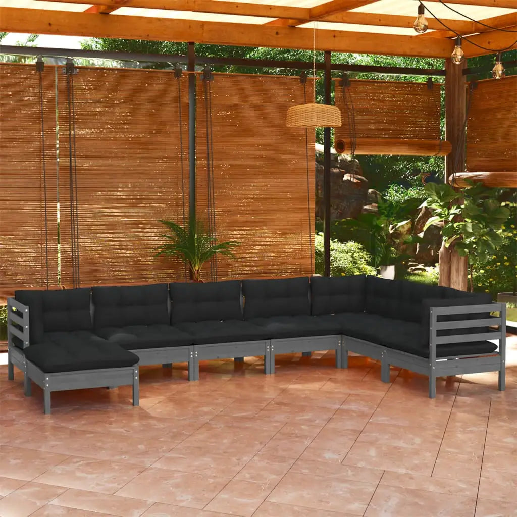 vidaXL Solid Pinewood Patio Lounge Set 8 Piece with Cushions Multi Colors - Lounge Set