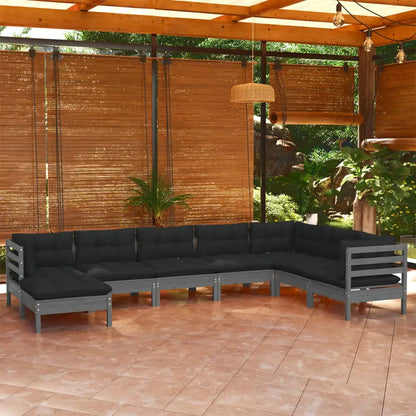 vidaXL Solid Pinewood Patio Lounge Set 8 Piece with Cushions Multi Colors - Lounge Set