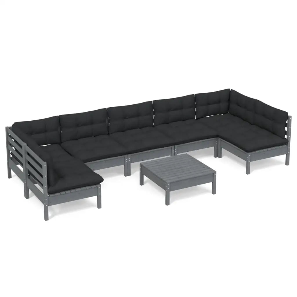 vidaXL Solid Pinewood Patio Lounge Set 8 Piece with Cushions Multi Colors - Brown and cream - Lounge Set