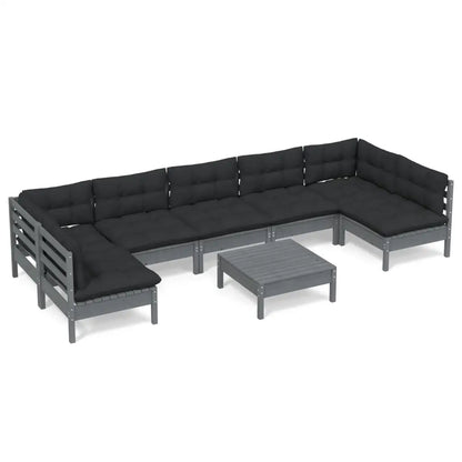 vidaXL Solid Pinewood Patio Lounge Set 8 Piece with Cushions Multi Colors - Brown and cream - Lounge Set