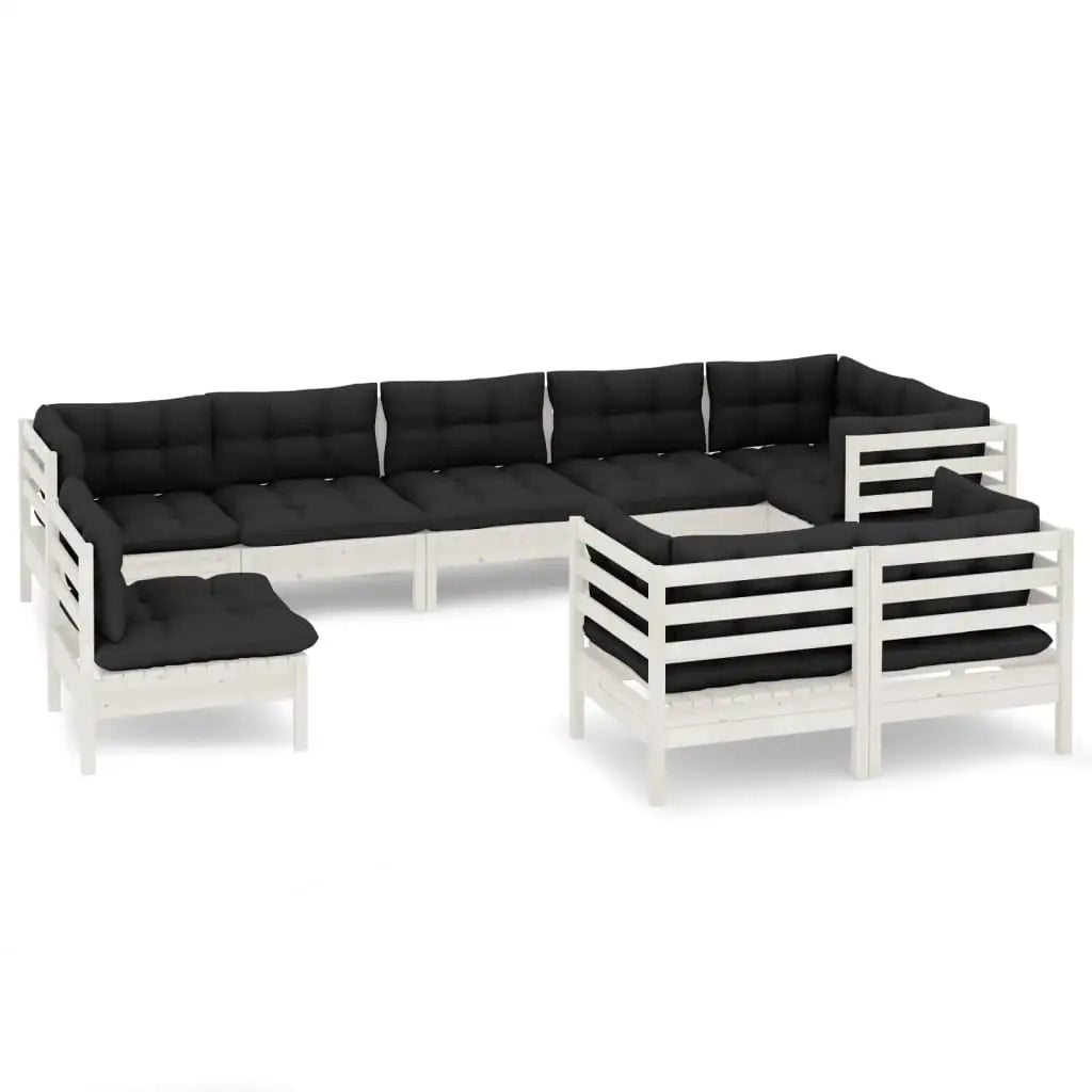 vidaXL Solid Pinewood Patio Lounge Set 9 Piece with Cushions Multi Colors - Brown and cream - Lounge Set