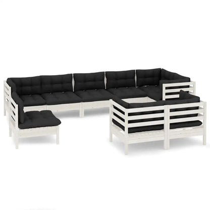 vidaXL Solid Pinewood Patio Lounge Set 9 Piece with Cushions Multi Colors - Brown and cream - Lounge Set