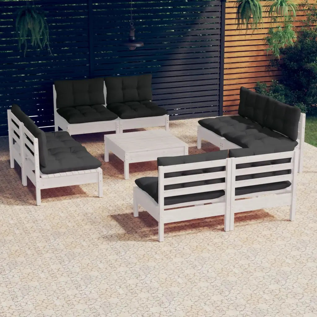 vidaXL Solid Pinewood Patio Lounge Set 9 Piece with Cushions Multi Colors - Lounge Set