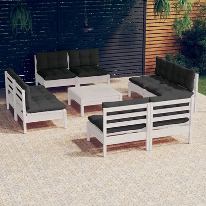 vidaXL Solid Pinewood Patio Lounge Set 9 Piece with Cushions Multi Colors - Lounge Set