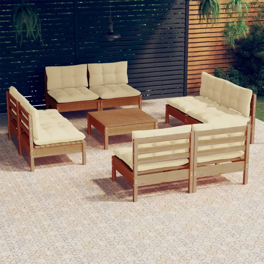 vidaXL Solid Pinewood Patio Lounge Set 9 Piece with Cushions Multi Colors - Lounge Set