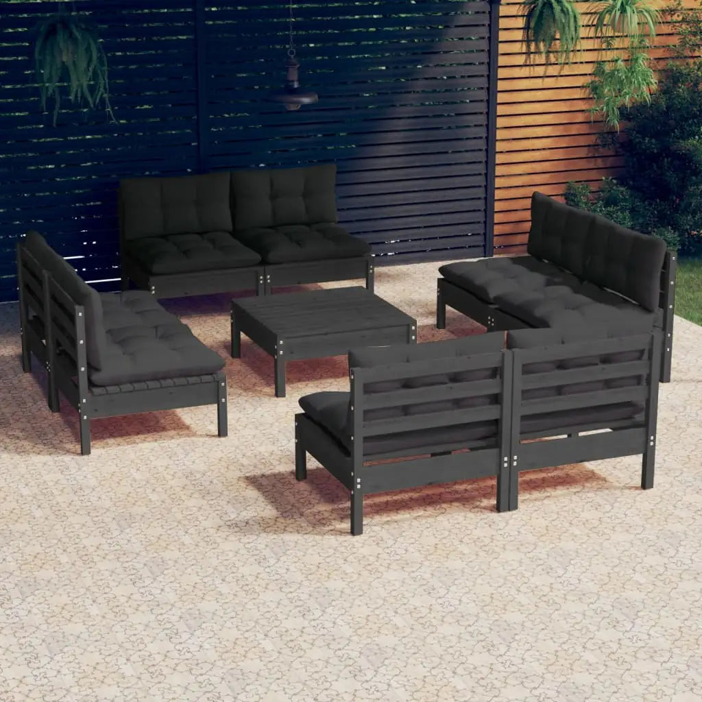 vidaXL Solid Pinewood Patio Lounge Set 9 Piece with Cushions Multi Colors - Lounge Set