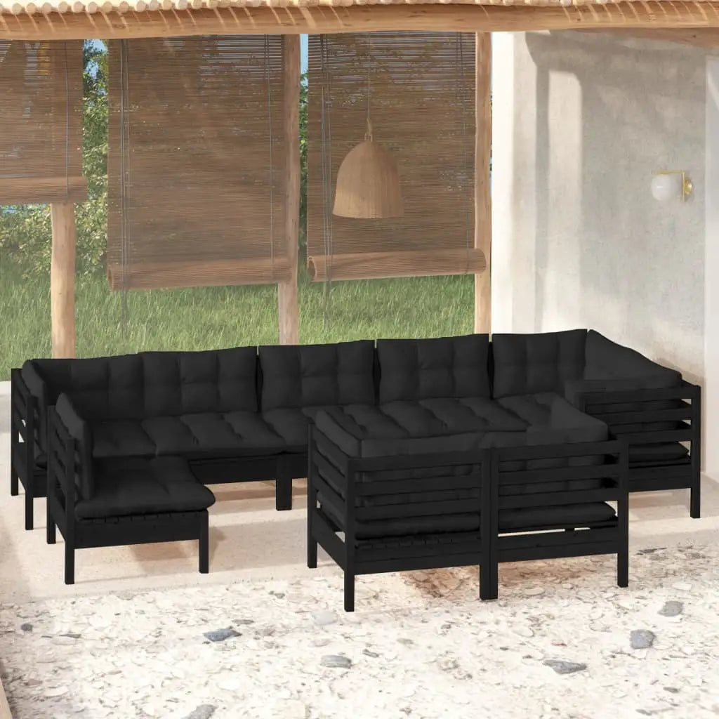 vidaXL Solid Pinewood Patio Lounge Set 9 Piece with Cushions Multi Colors - Brown and cream - Lounge Set