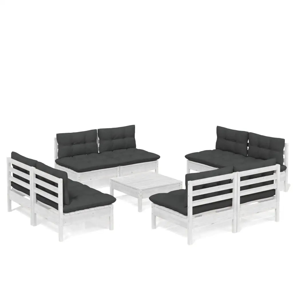 vidaXL Solid Pinewood Patio Lounge Set 9 Piece with Cushions Multi Colors - Lounge Set