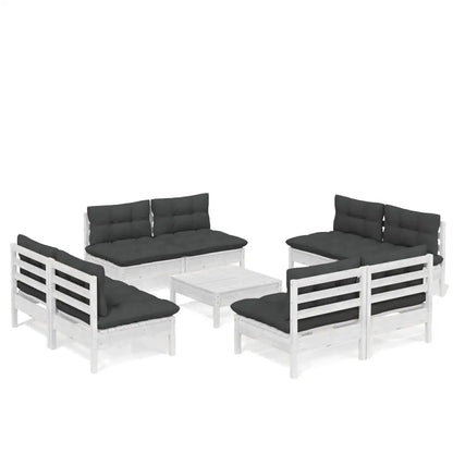 vidaXL Solid Pinewood Patio Lounge Set 9 Piece with Cushions Multi Colors - Lounge Set
