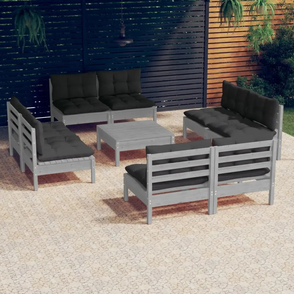 vidaXL Solid Pinewood Patio Lounge Set 9 Piece with Cushions Multi Colors - Lounge Set