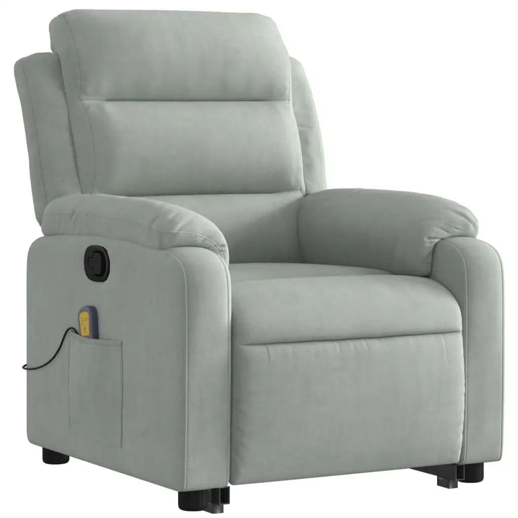 vidaXL Stand up Massage Recliner Chair Light Gray Velvet - Furniture > Chairs > Electric Massaging Chairs